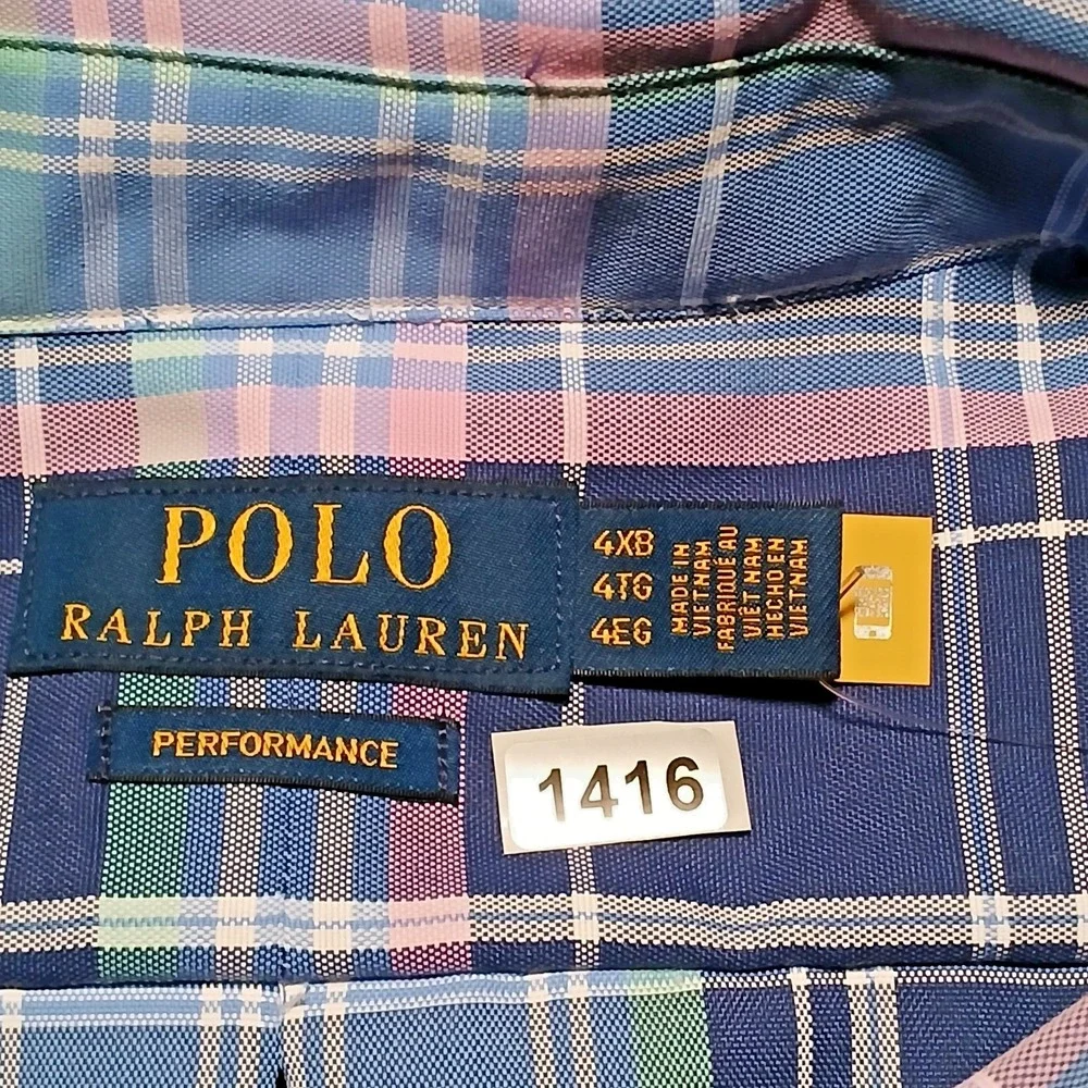 POLO‎ RALPH LAUREN Mens Shirt Button Down Plaid Performance Wicking Blue 4XB